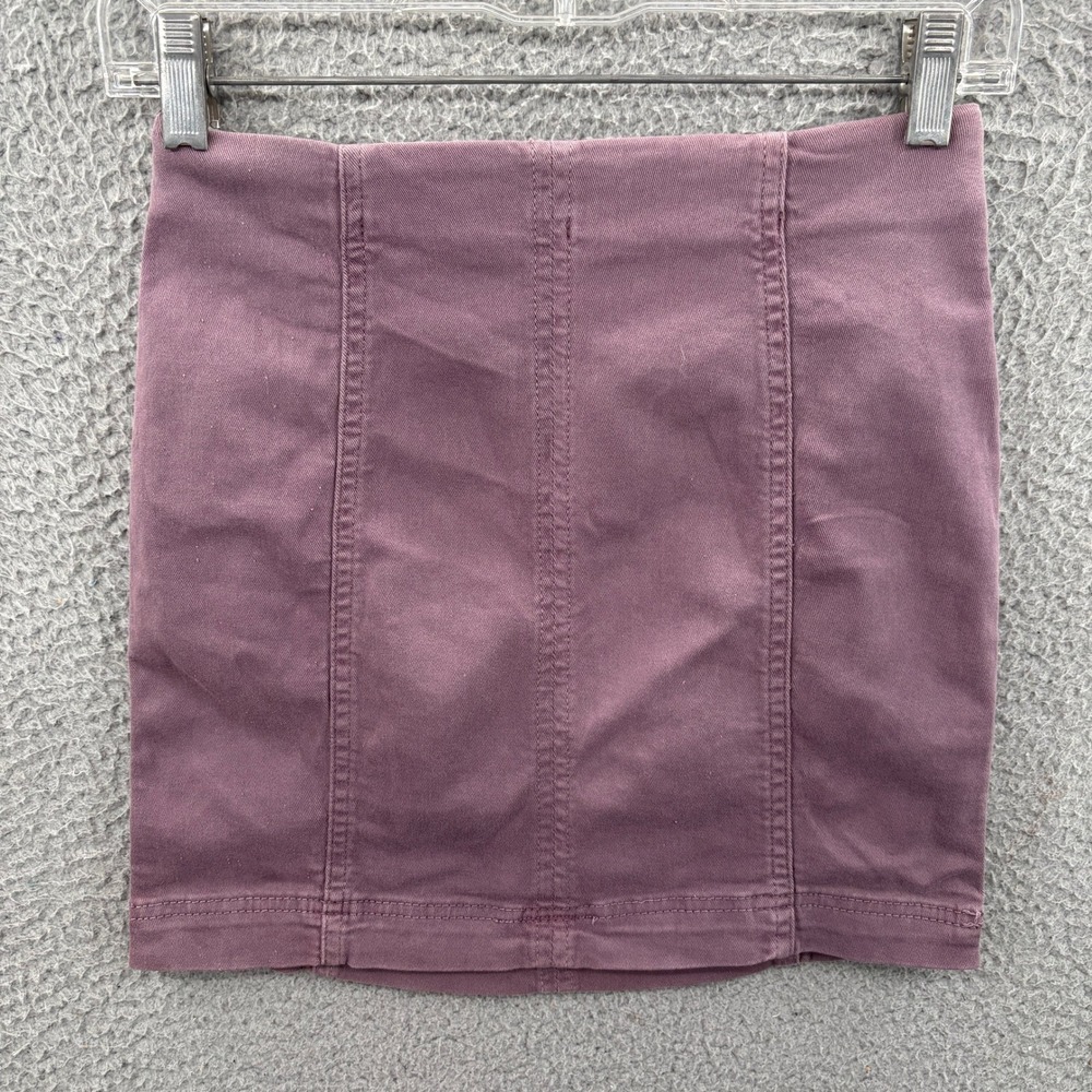 Free People Mini Skirt Women Size 0 Purple Cotton Blend Seamed Zip Back
